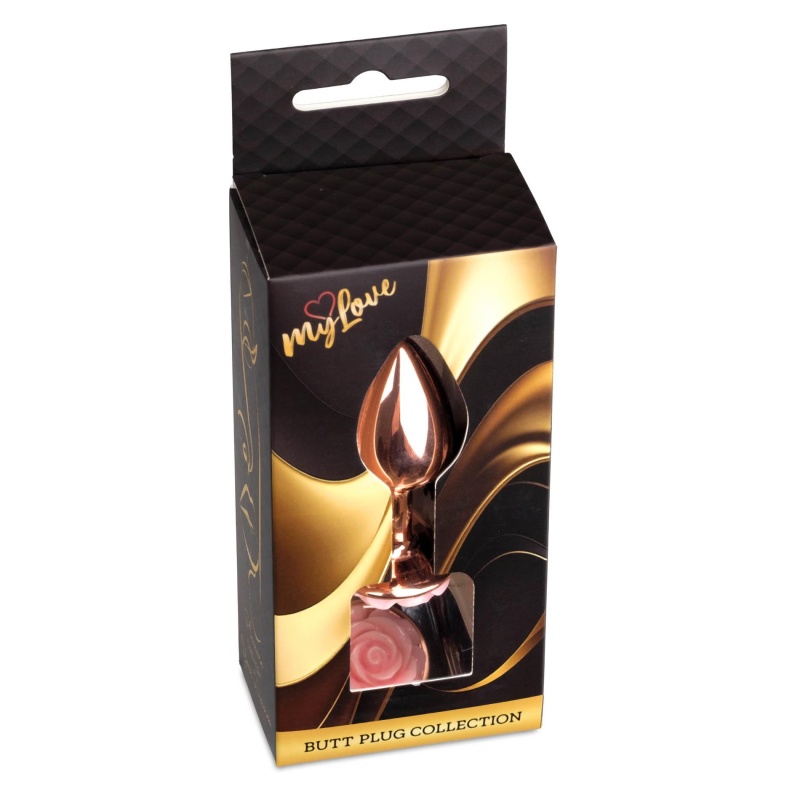 Biżuteria analna Jewellery Red Gold Plug Rose Peach - stal nierdzewna, anatomiczny korek z motywem róży, 7 cm x 2,7 cm - 9