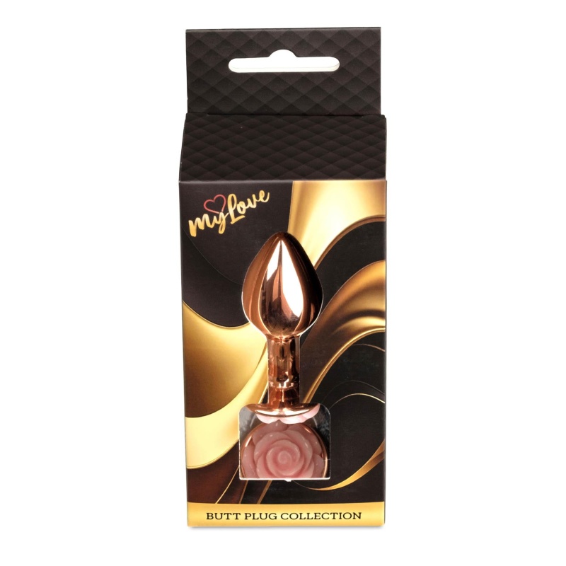 Biżuteria analna Jewellery Red Gold Plug Rose Peach - stal nierdzewna, anatomiczny korek z motywem róży, 7 cm x 2,7 cm - 10