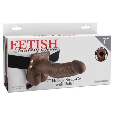 Wydrążony strap-on z jądrami FFS 7 – regulowana uprząż, długość 18,9 cm - 1
