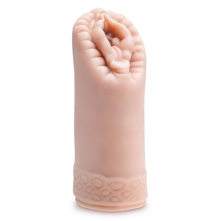 Masturbator Alyssa Beige - żebrowany kanał z 5 kulkami, otwarty, długość 13,9 cm - 2
