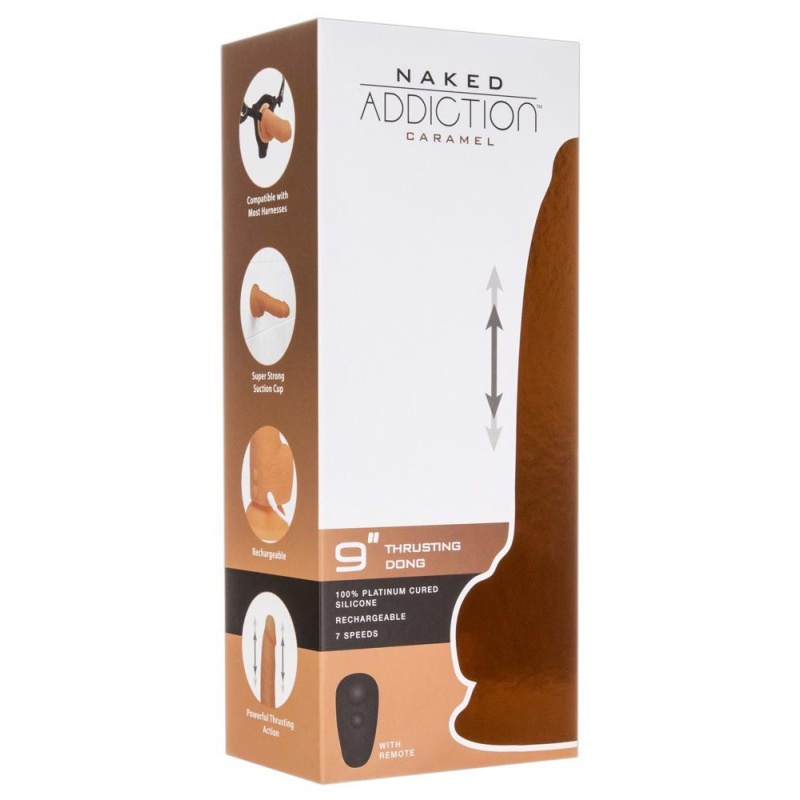 Dildo mechaniczne 9" Thrusting Dong RC Caramel – 7 prędkości, długość całkowita 22,9 cm - 1