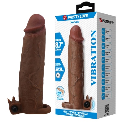 Pretty Love Xerxes – 22 cm Vibrating Penis Sleeve, Dark Brown - 1