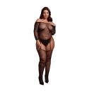 Shimmering Off the Shoulder Bodystocking - Plus Size - Black/Gold Glitter - 1