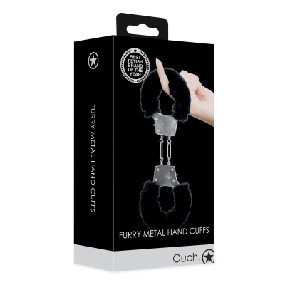 Furry Metal Hand Cuffs - Black - 1 2