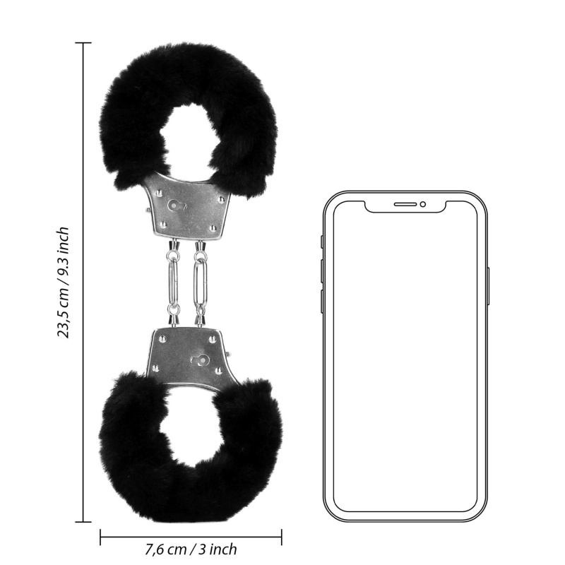 Furry Metal Hand Cuffs - Black - 8