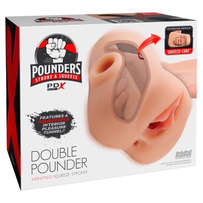 Masturbator PDXP Double Pounder Vibrating z systemem Squeeze Core, 2 kanały stymulacyjne, wibracja, 20,5 cm - 1