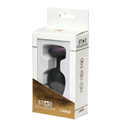 Star Collection - Black Silicone Anal Plug L - Light Pink Stone - 1