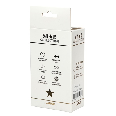 Star Collection - Black Silicone Anal Plug L - Light Pink Stone - 1 2