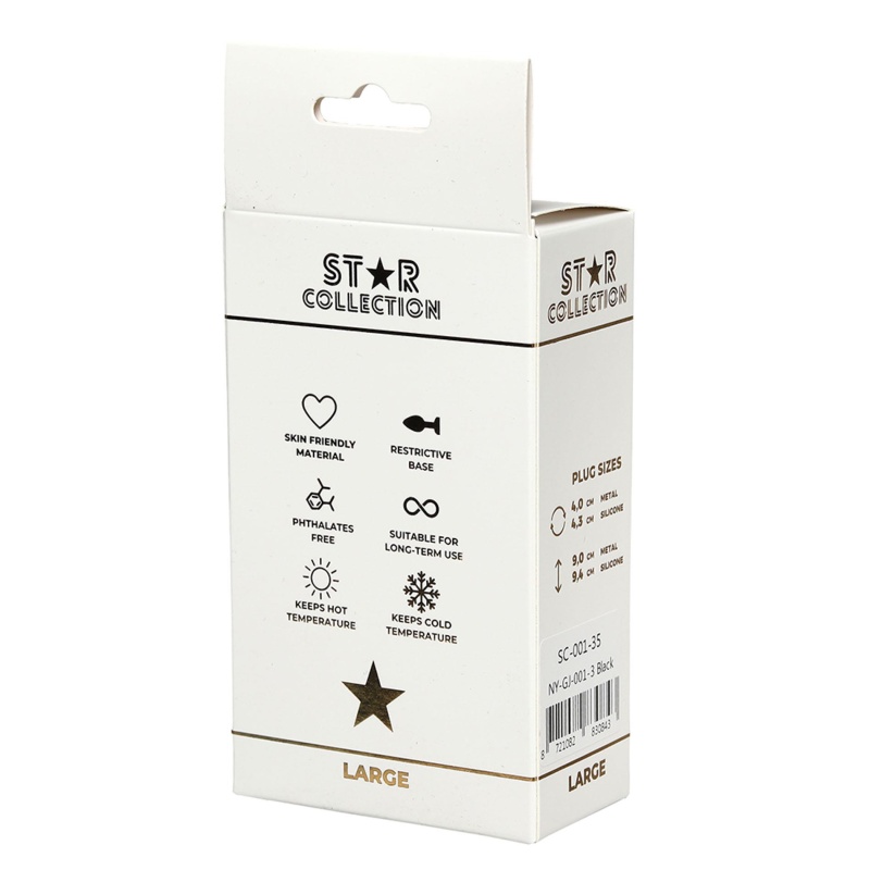 Star Collection - Black Silicone Anal Plug L - Light Pink Stone - 2