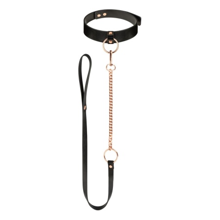 Obroża erotyczna z odczepianą smyczą Collar with Leash Black - czarna, ekologiczna skóra, regulowany obwód - 1