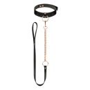 Obroża erotyczna z odczepianą smyczą Collar with Leash Black - czarna, ekologiczna skóra, regulowany obwód - 1