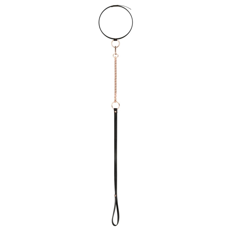 Obroża erotyczna z odczepianą smyczą Collar with Leash Black - czarna, ekologiczna skóra, regulowany obwód - 4