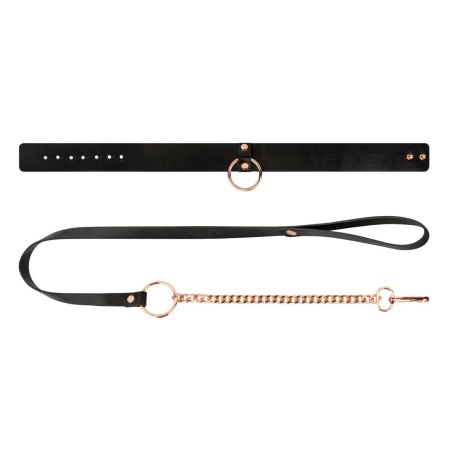 Obroża erotyczna z odczepianą smyczą Collar with Leash Black - czarna, ekologiczna skóra, regulowany obwód - 5