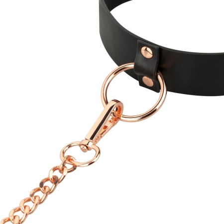 Obroża erotyczna z odczepianą smyczą Collar with Leash Black - czarna, ekologiczna skóra, regulowany obwód - 6
