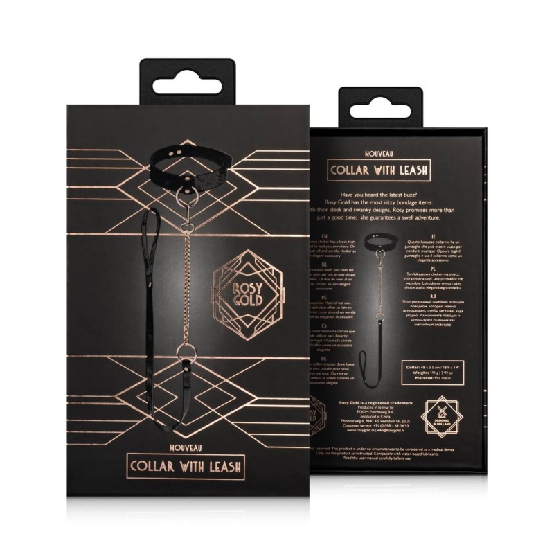Obroża erotyczna z odczepianą smyczą Collar with Leash Black - czarna, ekologiczna skóra, regulowany obwód - 7