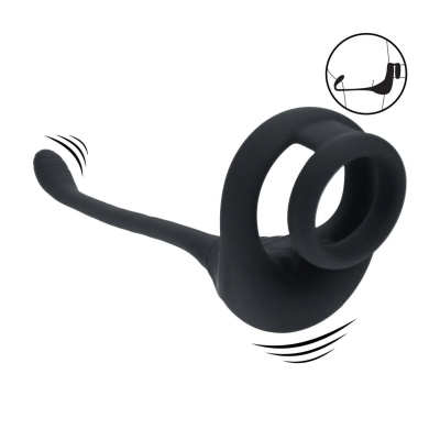 Dual Motor Silicone Cockring with Prostate Stimulator - Black - 1 2
