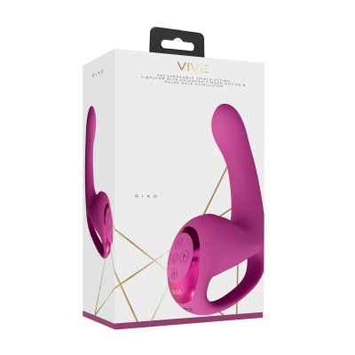 Riko - Rechargeable Triple Action Thumper with Advanced Finger Motion & Pulse Wave Stimulator - Pink - 1 2