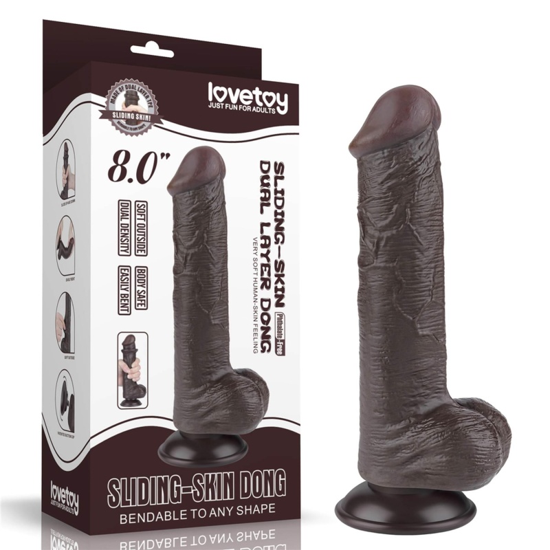 Dildo Sliding Skin Dual Layer Dong 20 cm, czarne - 1