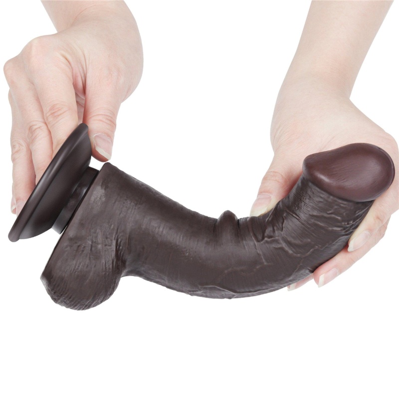 Dildo Sliding Skin Dual Layer Dong 20 cm, czarne - 5