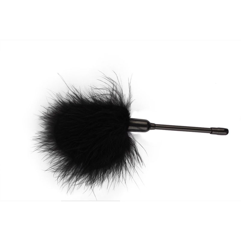 Pleasure Feather Tickler - Piórko do laskotania z bukietem włókien syntetycznych i uchwytem PVC, 21 cm - 3