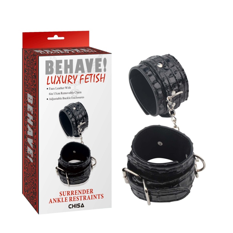Mankiety na kostki Surrender Ankle Restraints - regulowane zapięcie, poliuretan (PU), długość 35,5 cm, średnica 6,4 cm - 1