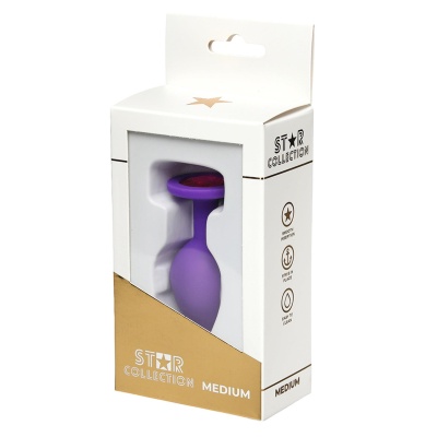 Star Collection - Purple Silicone Anal Plug M - Pink Stone - 1