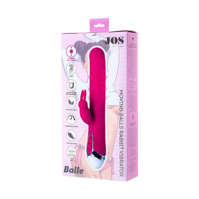 BALLE - wibrator ze stymulatorem łechtaczki i ruchomymi kulkami, silikon medyczny, różowy, 23 cm - 2