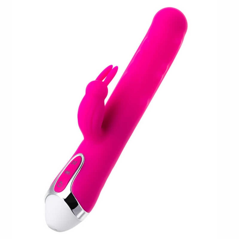 BALLE - wibrator ze stymulatorem łechtaczki i ruchomymi kulkami, silikon medyczny, różowy, 23 cm - 3