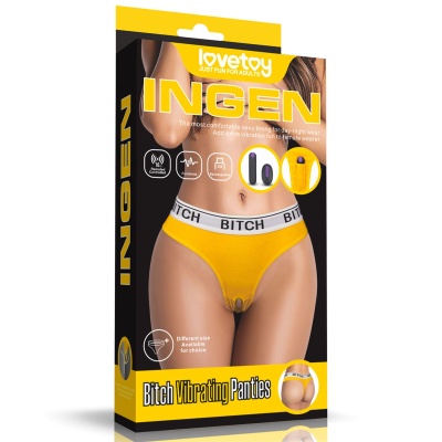 Wibrujące stringi Bitch M/L (71-84 cm) z wibratorem bullet – żółte - 1