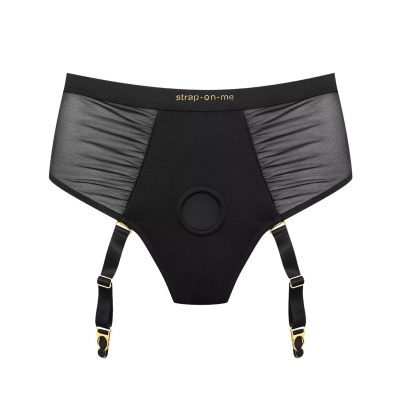 Harness Lingerie Idylle M Black - high-waisted thong z silikonowym ringiem SOM i 4 odpinanymi paskami, talia 71-76 cm - 1