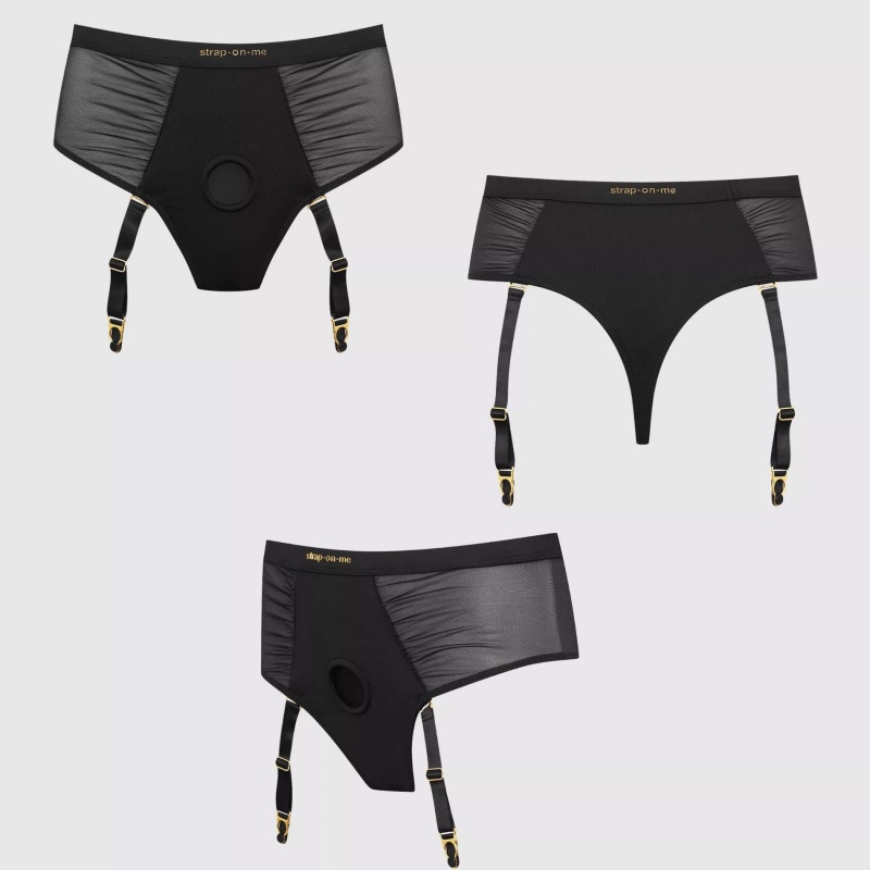 Harness Lingerie Idylle M Black - high-waisted thong z silikonowym ringiem SOM i 4 odpinanymi paskami, talia 71-76 cm - 8