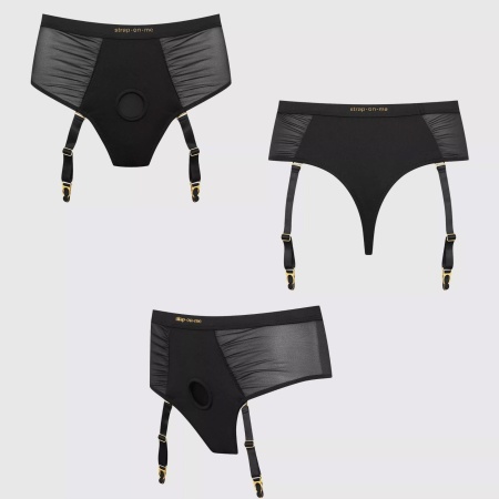 Harness Lingerie Idylle M Black - high-waisted thong z silikonowym ringiem SOM i 4 odpinanymi paskami, talia 71-76 cm - 8