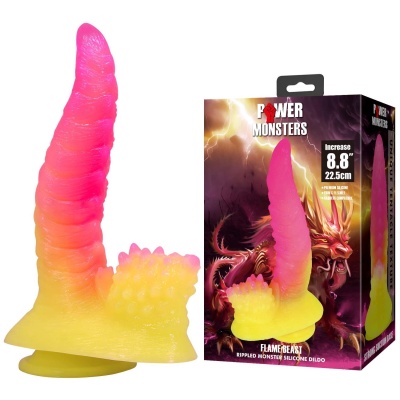 Dildo silikonowe Power Monsters Flamebeast - fakturowany wał 22,5 cm z przyssawką - 1