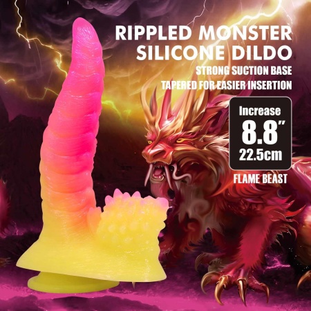 Dildo silikonowe Power Monsters Flamebeast - fakturowany wał 22,5 cm z przyssawką - 2