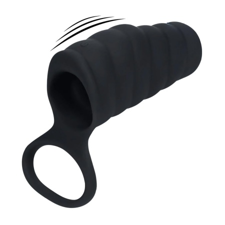 Vibrating Ribbed Silicone Cock Sleeve and Ball Ring - Black - 1