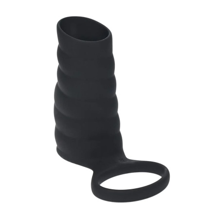 Vibrating Ribbed Silicone Cock Sleeve and Ball Ring - Black - 4