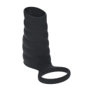 Vibrating Ribbed Silicone Cock Sleeve and Ball Ring - Black - 4