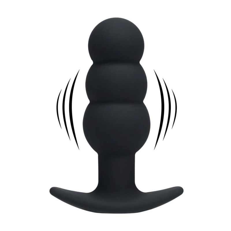 Tri Bulb Vibrating Silicone Anal Plug - Black - 1