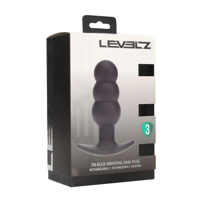 Tri Bulb Vibrating Silicone Anal Plug - Black - 1 2