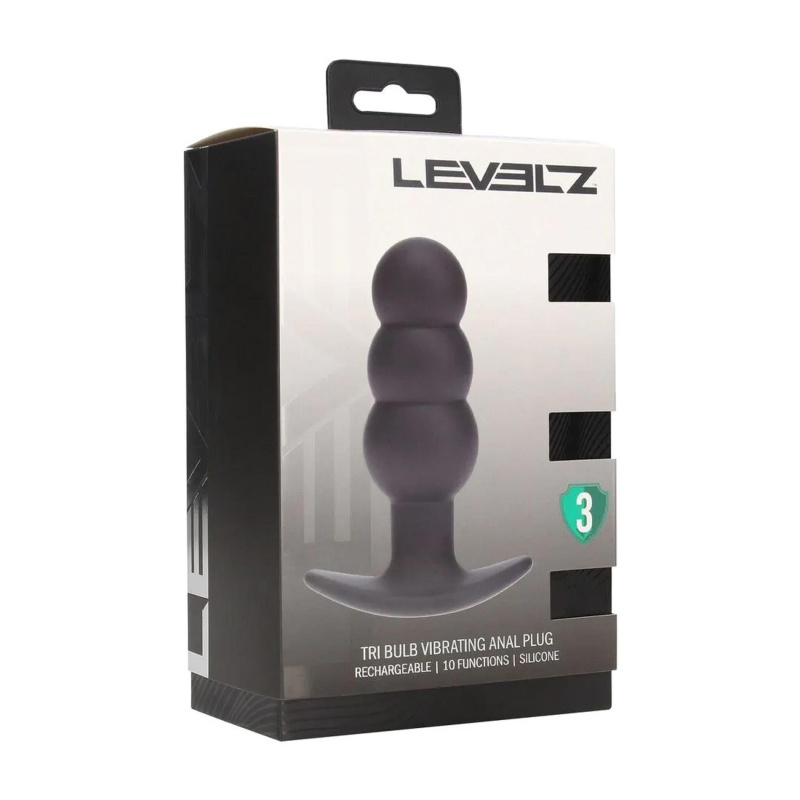 Tri Bulb Vibrating Silicone Anal Plug - Black - 2