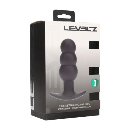 Tri Bulb Vibrating Silicone Anal Plug - Black - 2