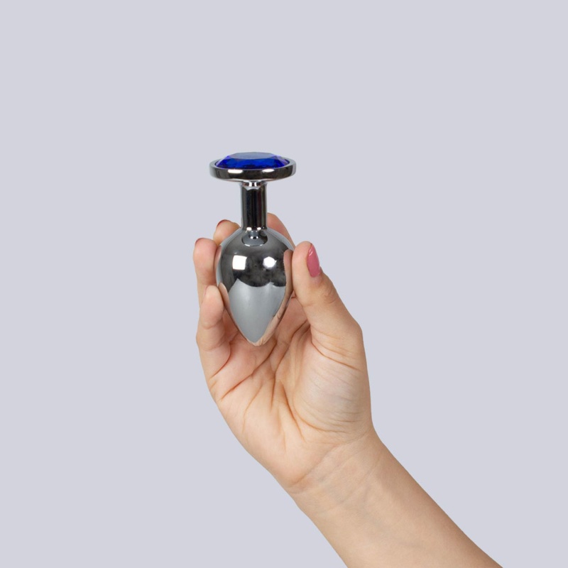BLUE JEWELLED METAL BUTT PLUG L - 2