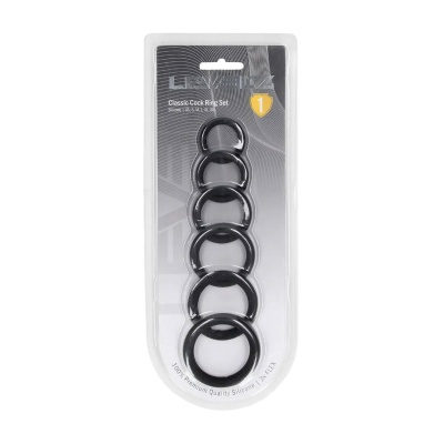 Classic Silicone Cockring Set of 6 - Black - 1 2