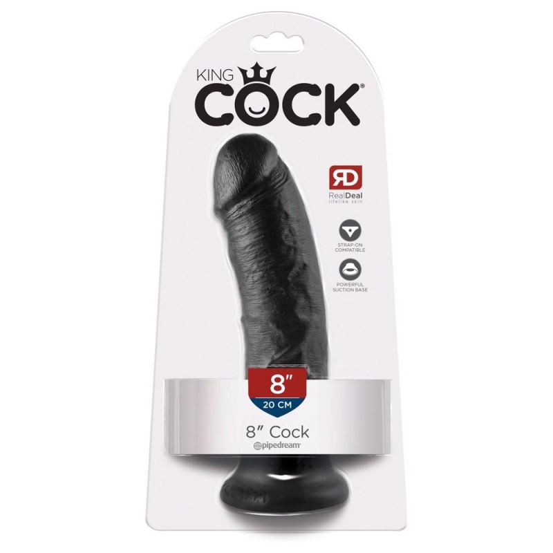 King Cock 8 inch Black – realistyczne dildo z przyssawką i żyłkami, 21,5 cm, Ø 4,6 cm, kompatybilne ze strap-on - 1