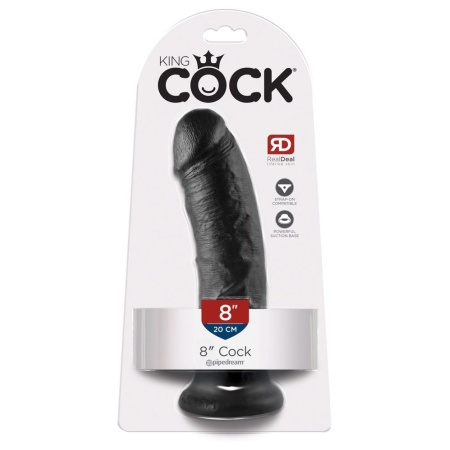King Cock 8 inch Black – realistyczne dildo z przyssawką i żyłkami, 21,5 cm, Ø 4,6 cm, kompatybilne ze strap-on - 1