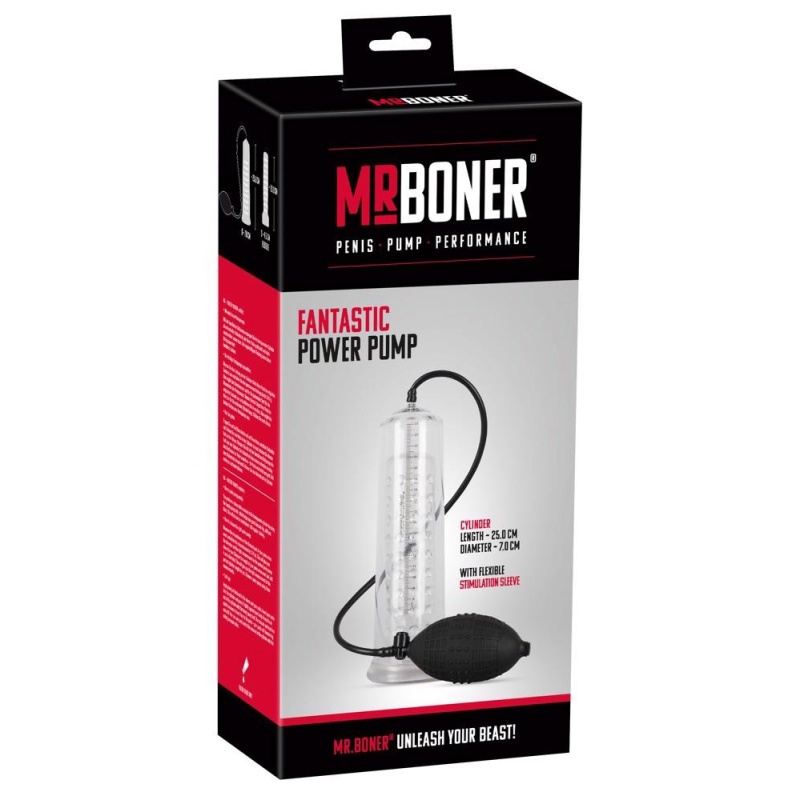 Pompa próżniowa do prącia Fantastic Power Pump z rękawem nubbingowym i zaworem spustowym, cylinder 25 cm - 1