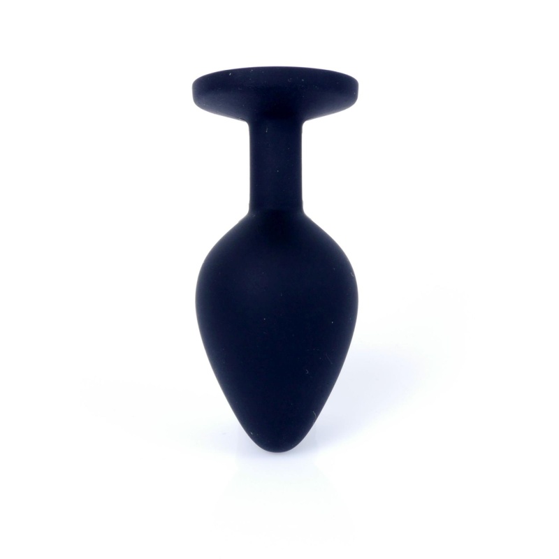 Korek analny Jewellery Black Silicone PLUG Medium z diamentem, anatomiczny, 8 cm - 4