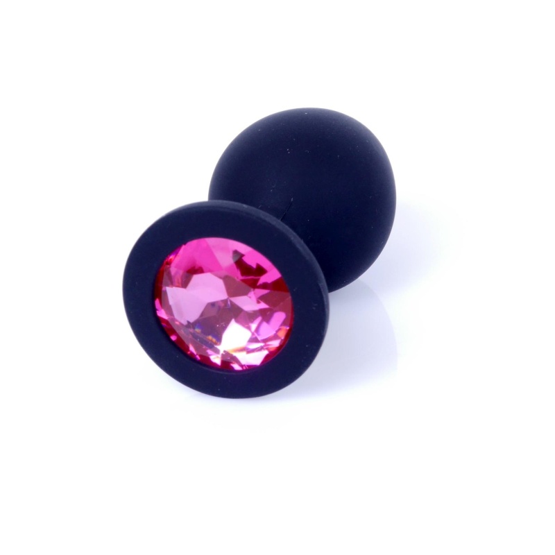 Korek analny Jewellery Black Silicone PLUG Medium z diamentem, anatomiczny, 8 cm - 6