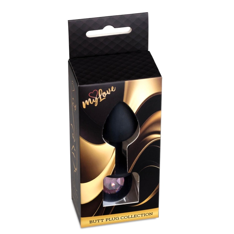 Korek analny Jewellery Black Silicone PLUG Medium z diamentem, anatomiczny, 8 cm - 7