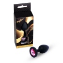 Korek analny Jewellery Black Silicone PLUG Medium z diamentem, anatomiczny, 8 cm - 8